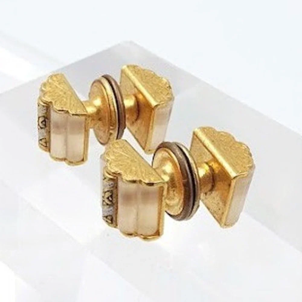 Vintage Art Deco Double Sided Cufflinks Ribbed Lucite Gold Tone Pair